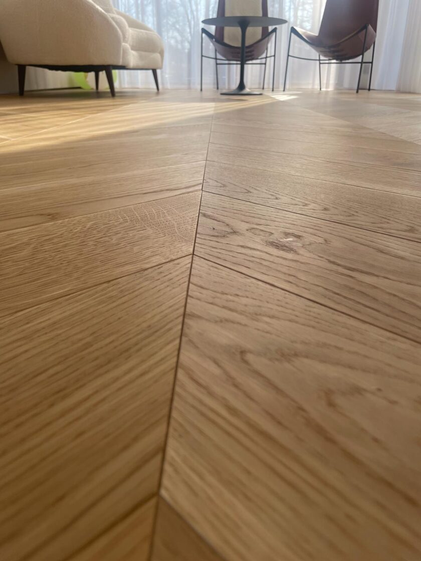 Light Oak chevron pattern wood flooring
